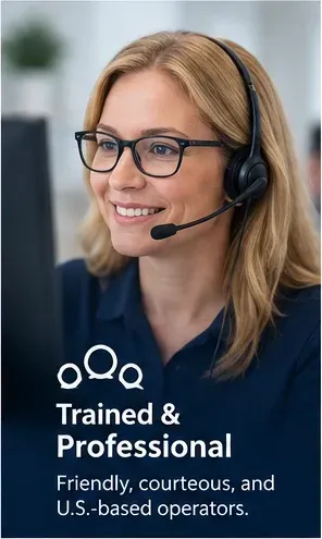 Trained and professional U.S.-based operators providing friendly, courteous answering support.