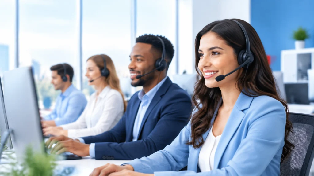 US-based call center in USA professionals working together in a modern office
