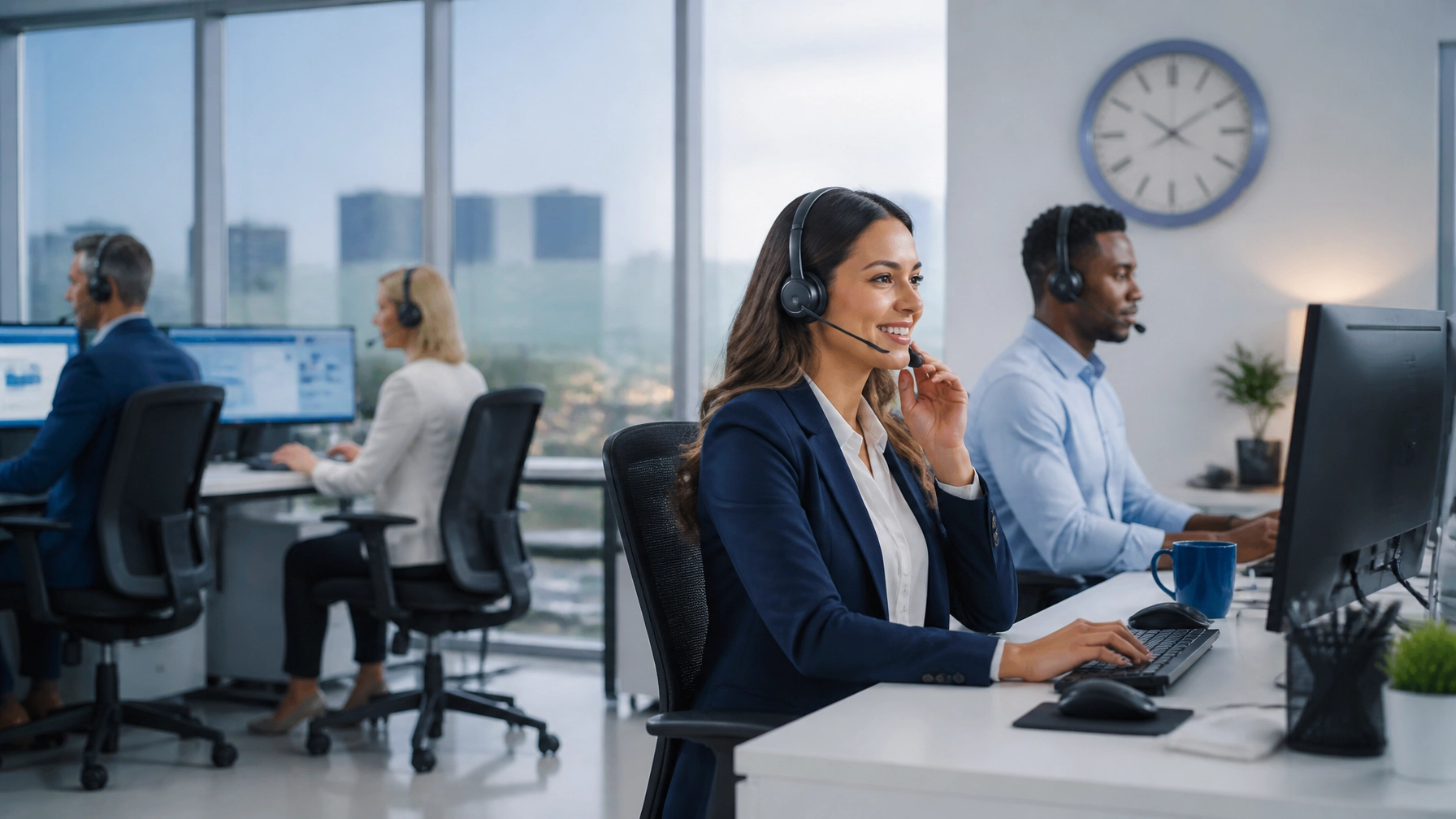 Customer support professionals providing live answering service overflow and after-hours coverage