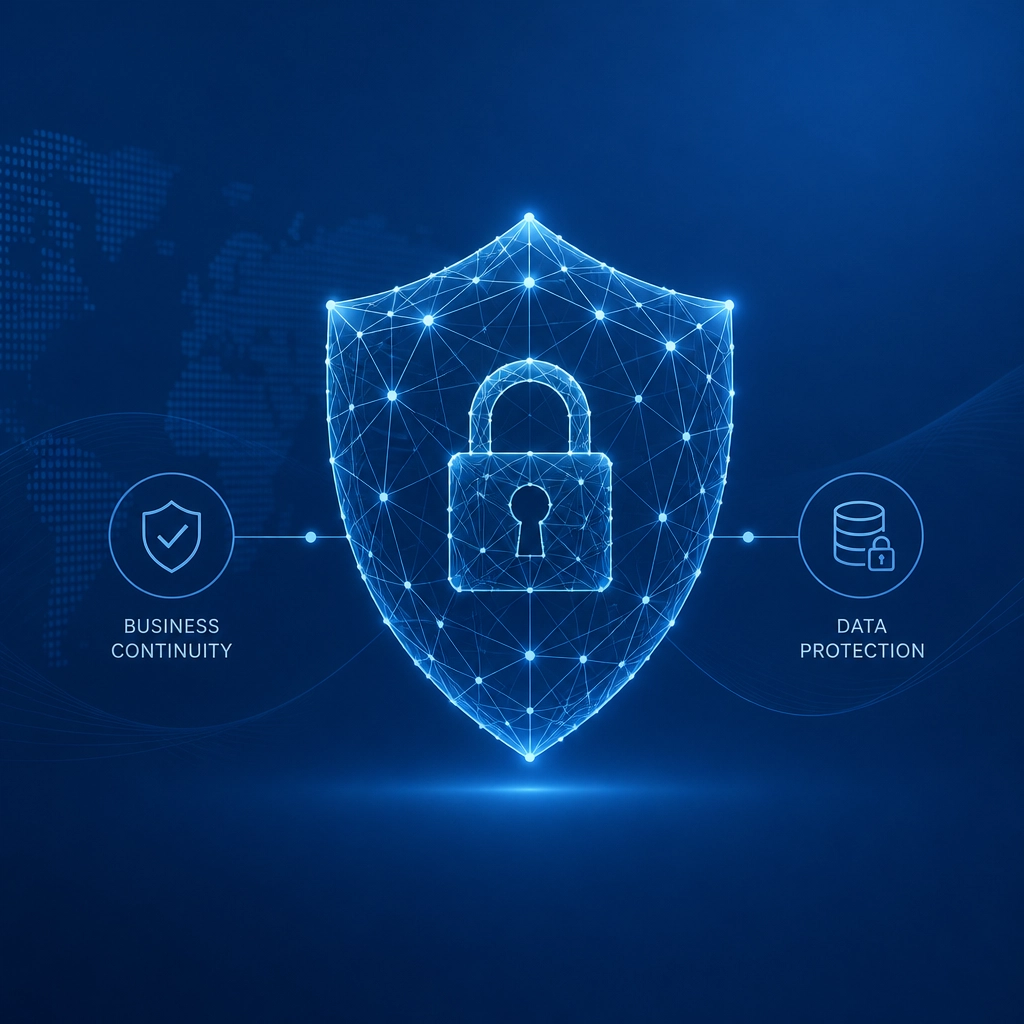 Abstract representation of business continuity and a protective shield