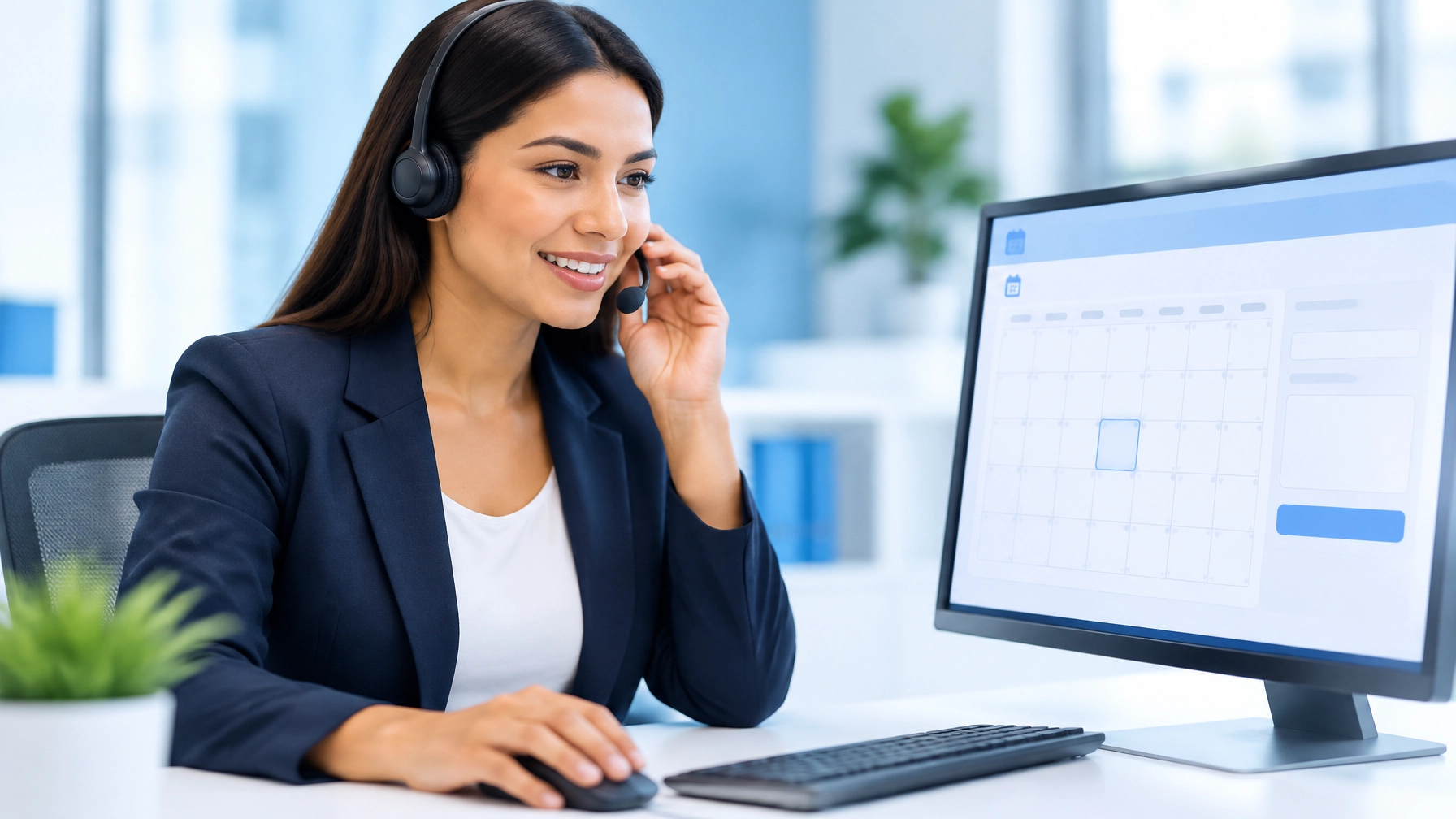Bilingual answering service operator scheduling an appointment while taking caller details