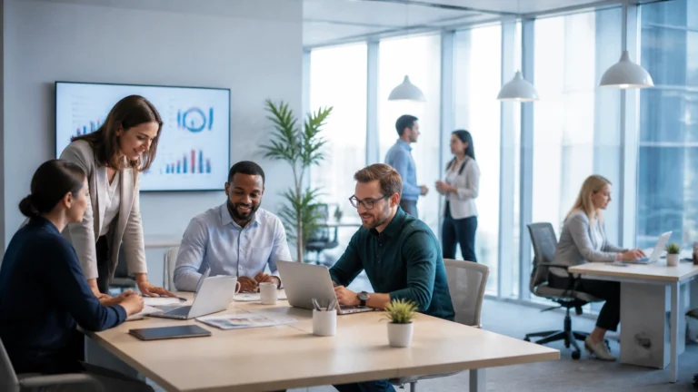 Modern corporate office interior with professional atmosphere