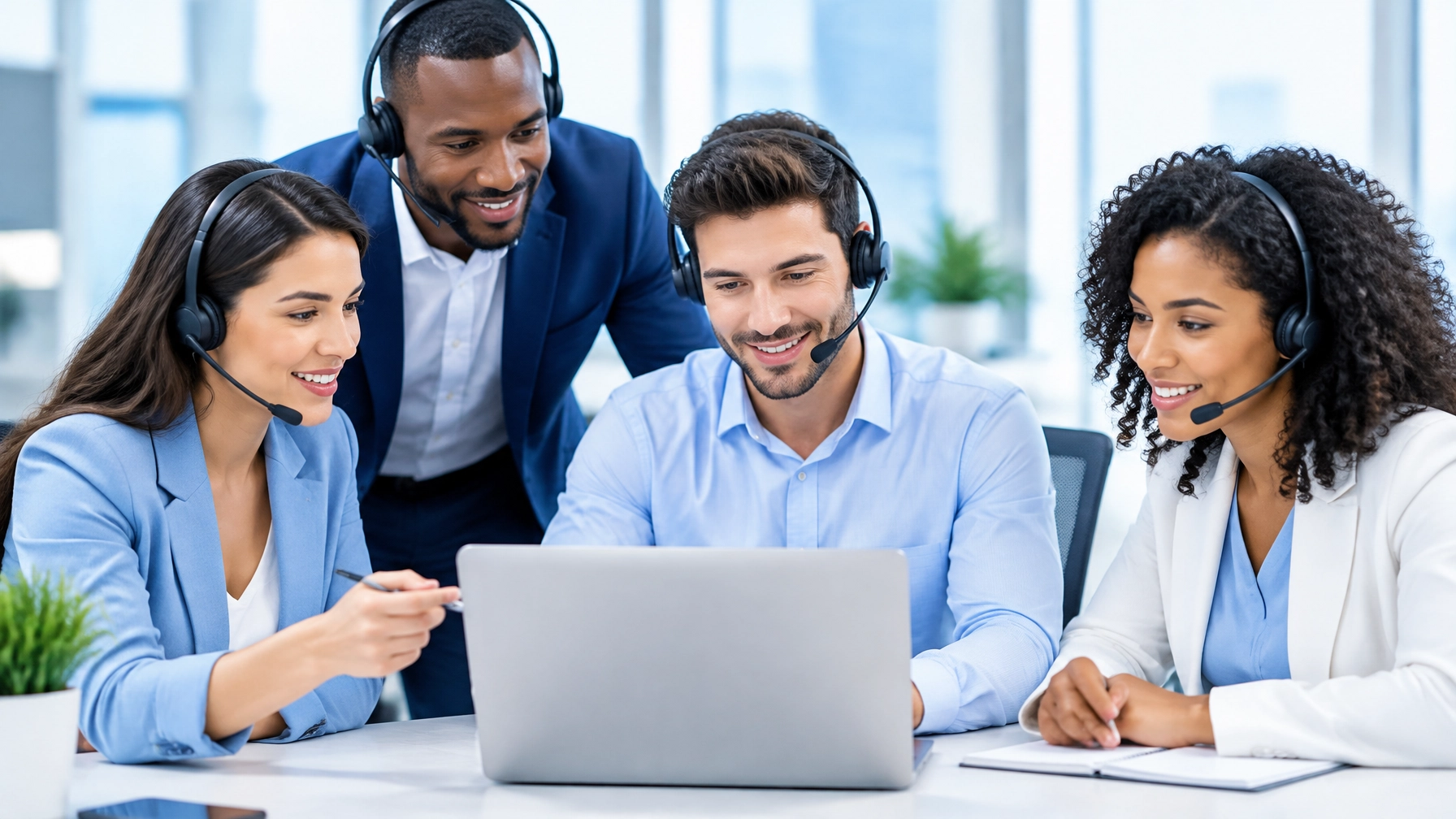 US-based call center in USA team reviewing a customer service workflow