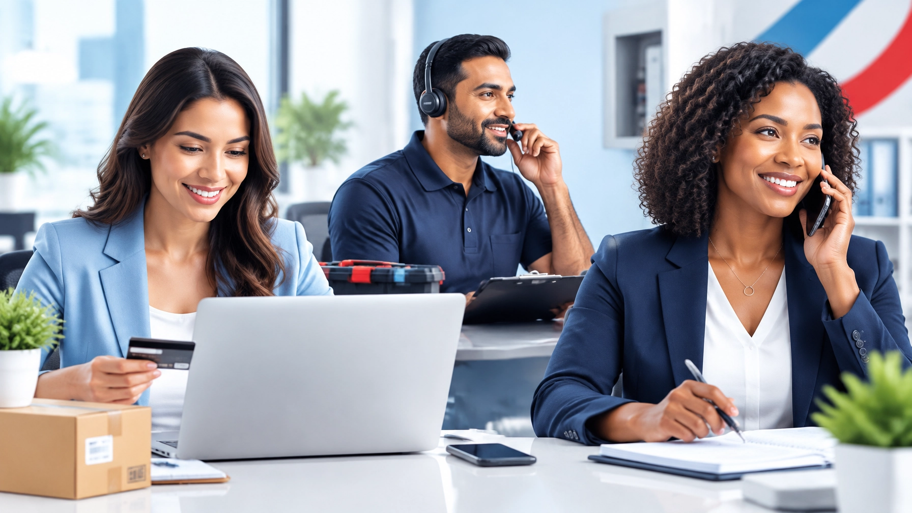 Business team managing online orders through a 24/7 live answering service