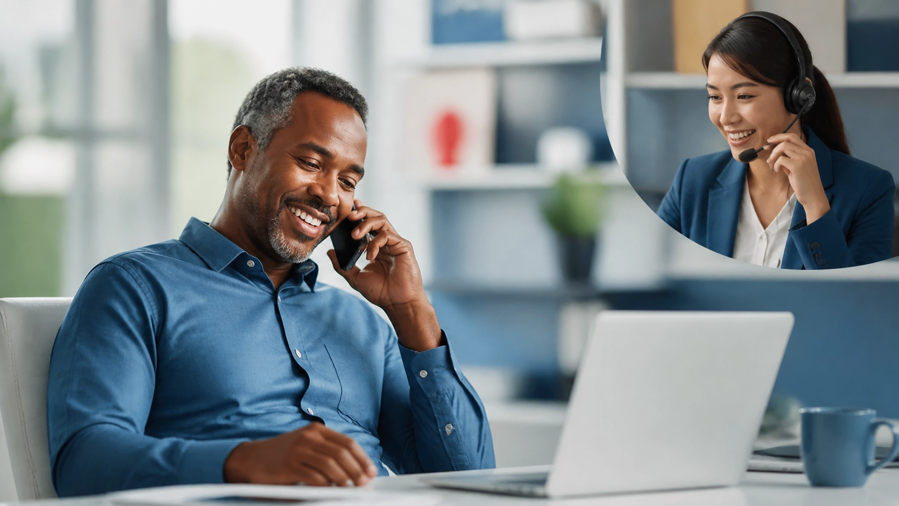 Professional answering service representative providing friendly support to a satisfied customer