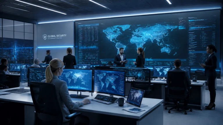 Professional command center representing business continuity and global connectivity