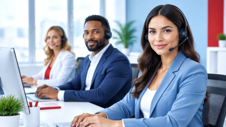 Customer service team collaborating in a 24/7 live answering service office