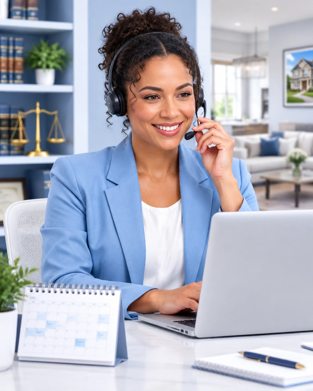 Appointment scheduling service receptionist coordinating law consultations and property showings
