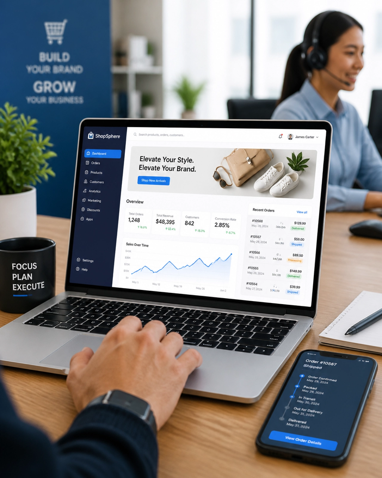 E-commerce workspace with modern technology