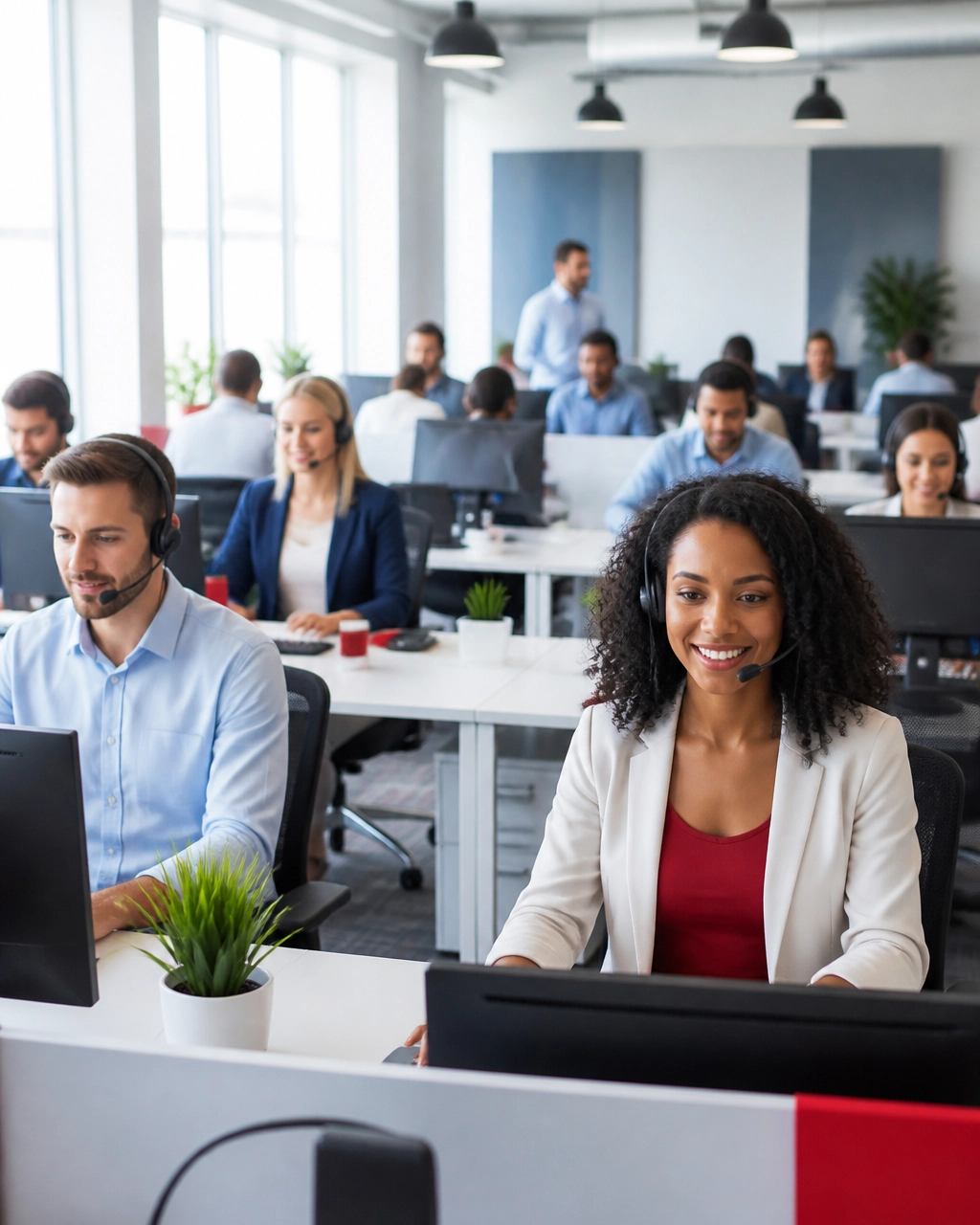 Scalable call center company near me team working in an organized modern office