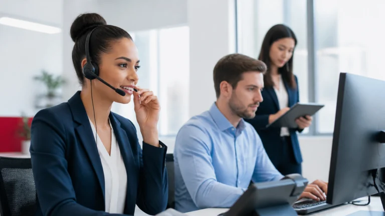 Help desk services team comparing live phone support and ticket management