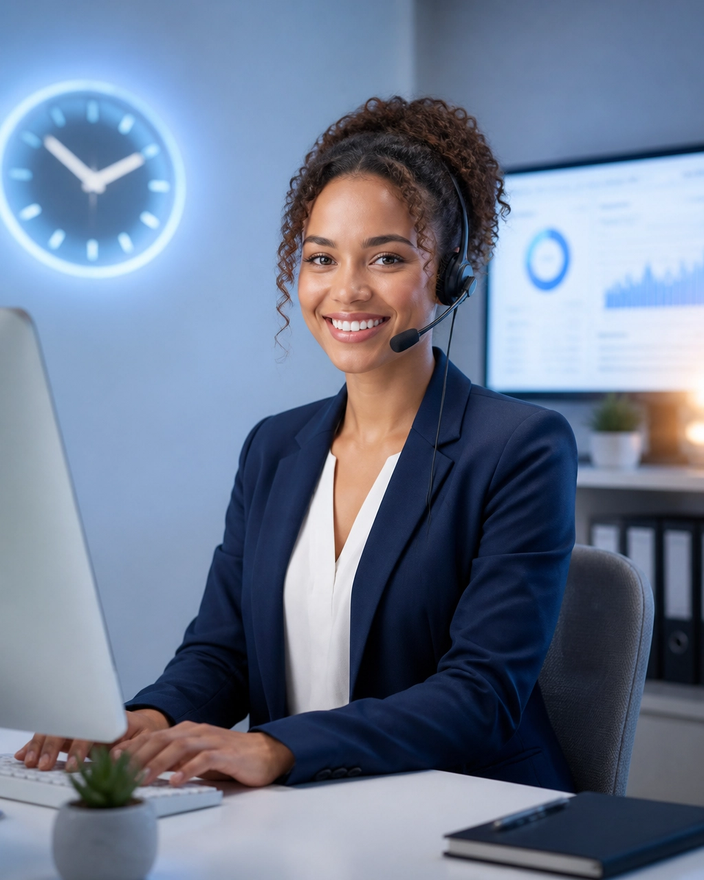 Professional call center company near me receptionist answering customer calls around the clock
