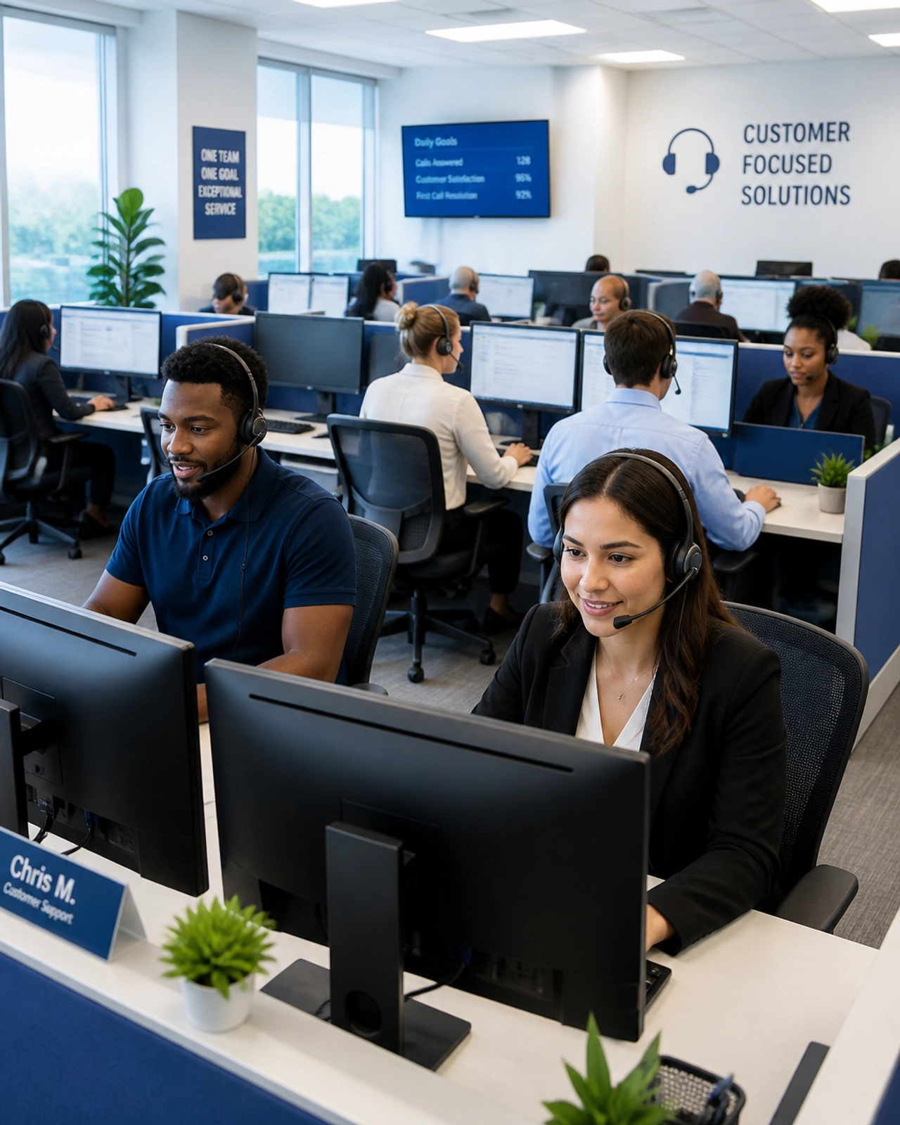 Diverse team of professional operators in a US-based facility