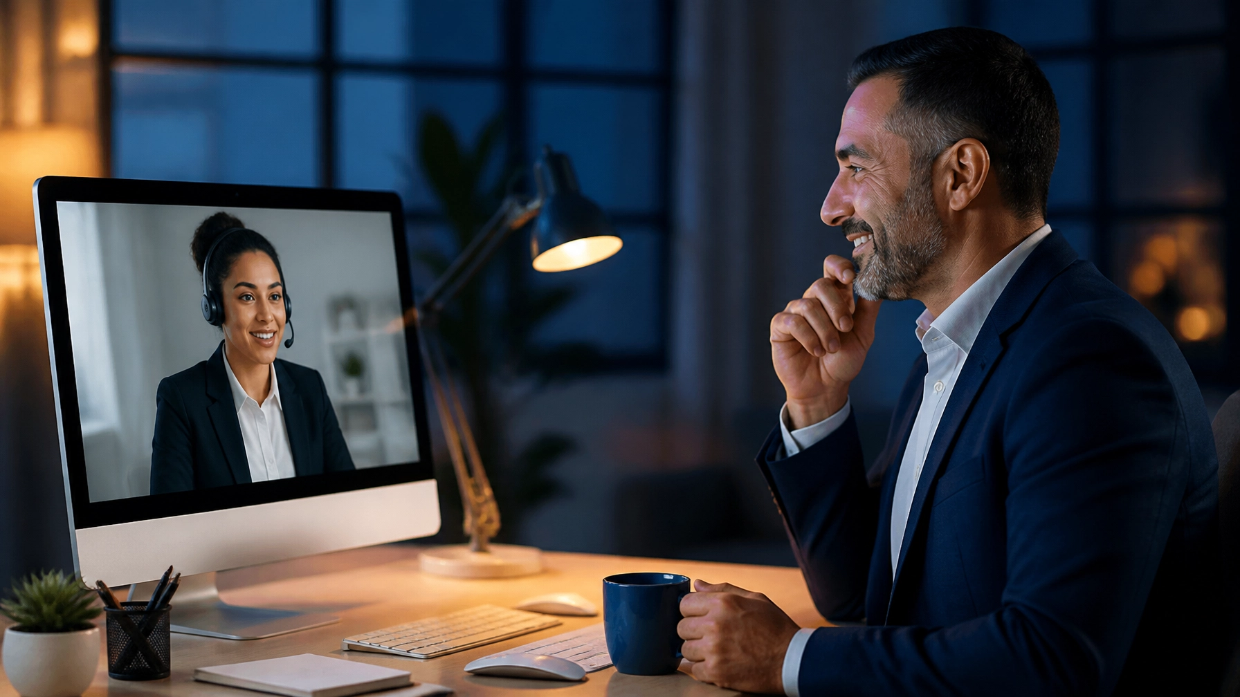 Business owner taking an after-hours call with live answering service support