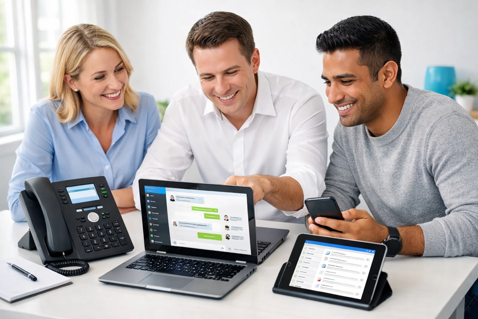 Small business team using phone, email, and chat for omnichannel customer service