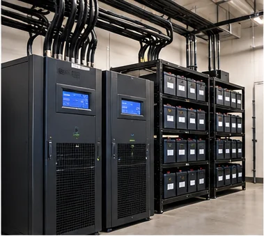 Enterprise uninterruptible power supply and battery cabinets powering operator stations