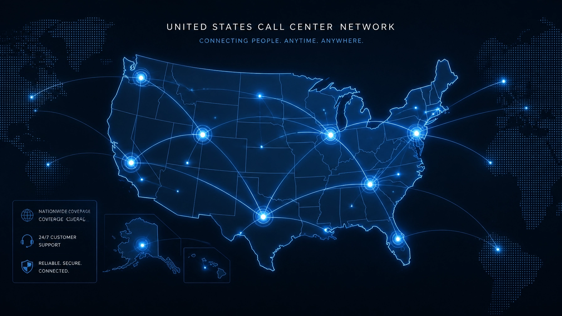 Call center services concept showing US-based connectivity and nationwide business support