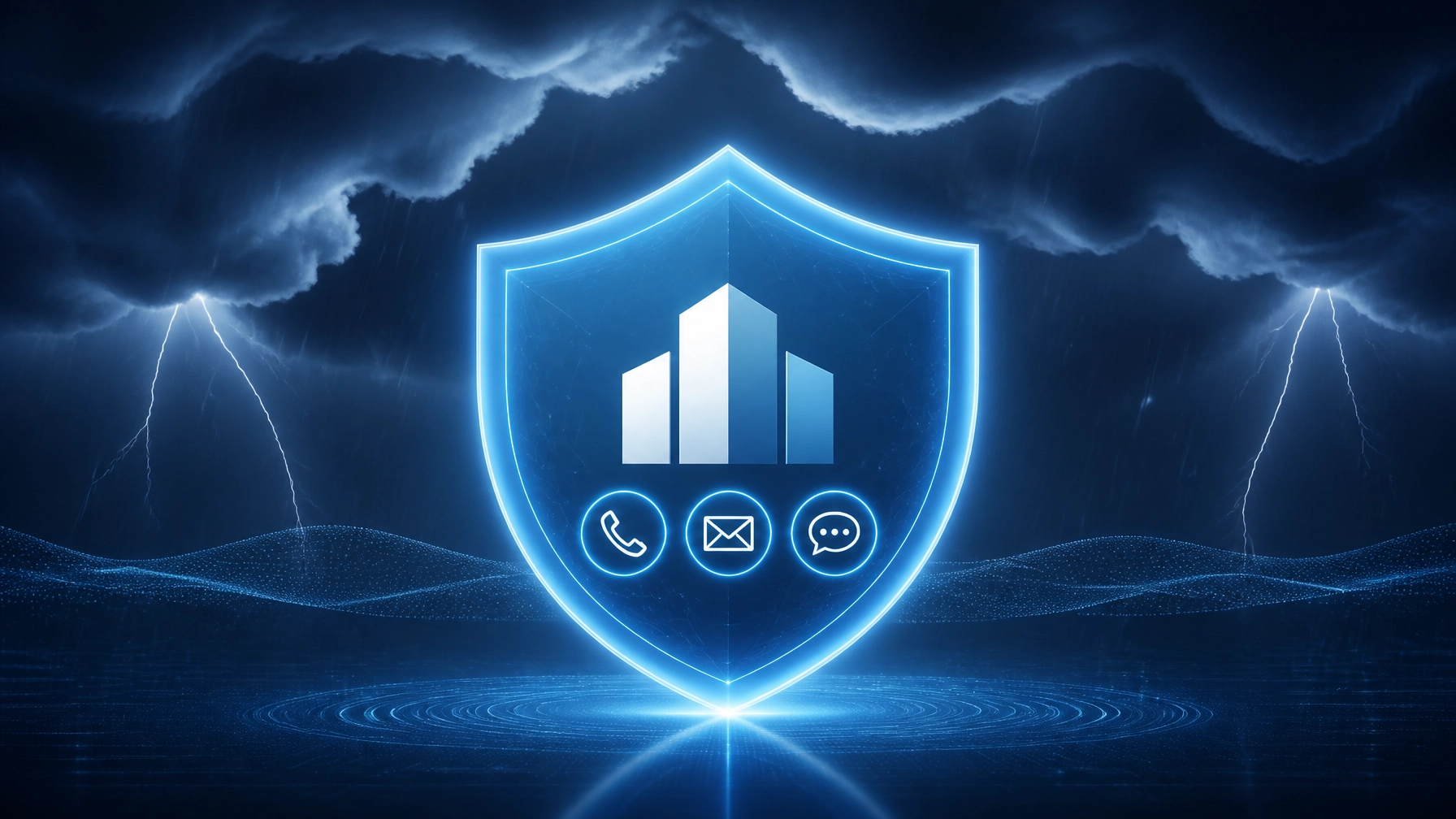 Disaster recovery call center concept showing protected business communication during a crisis.