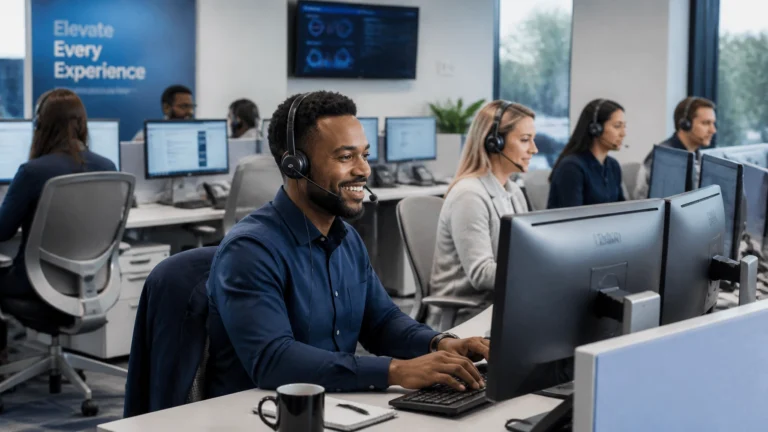 Professional U.S.-based customer service team working in a bright modern office