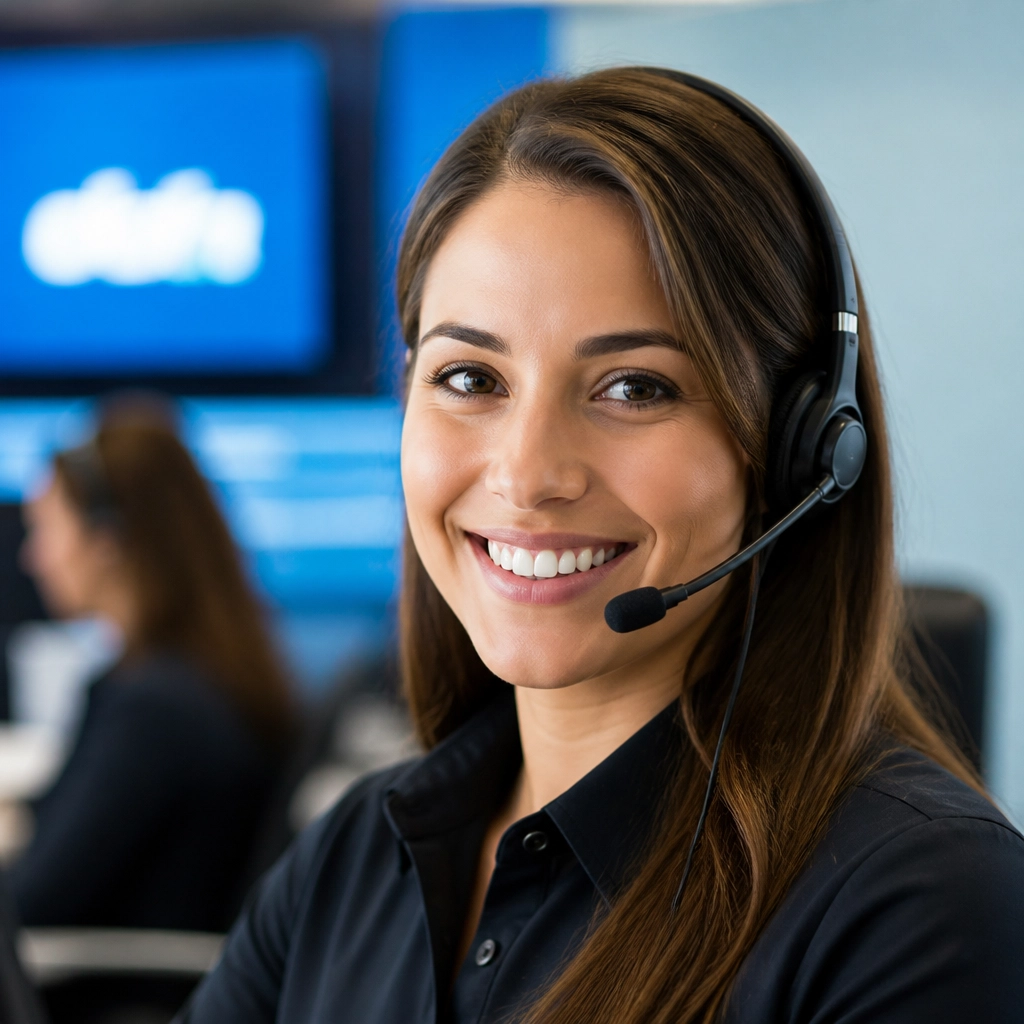 A friendly, professional US-based operator with a headset, providing high-quality customer support.