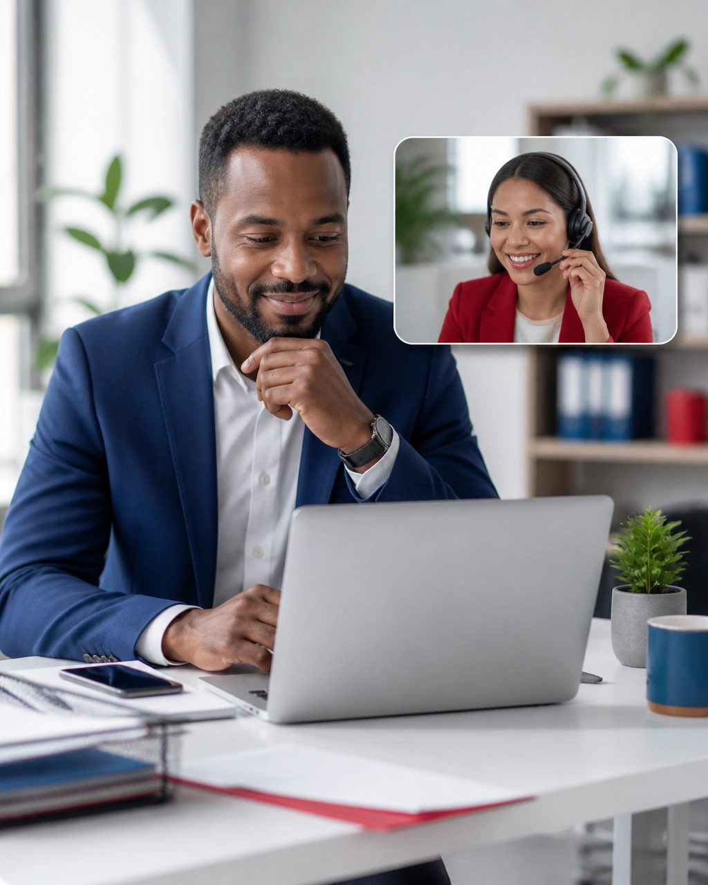Business owner reviewing live answering service call notifications and message details