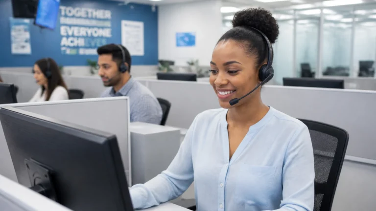 24/7 live answering service team assisting callers in a modern US-based call center