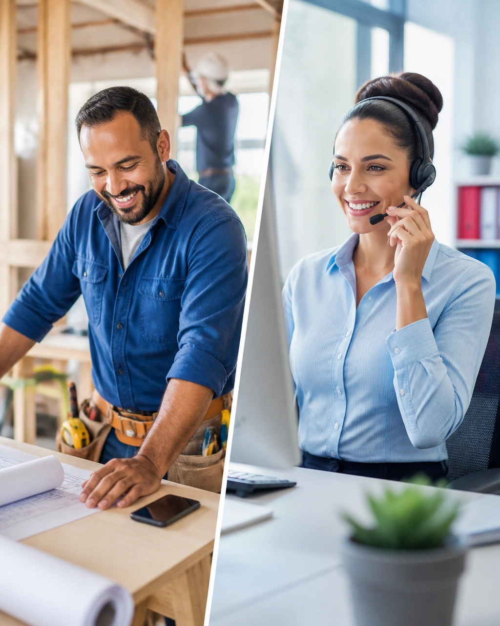 Business owner working productively while a live answering service team handles calls
